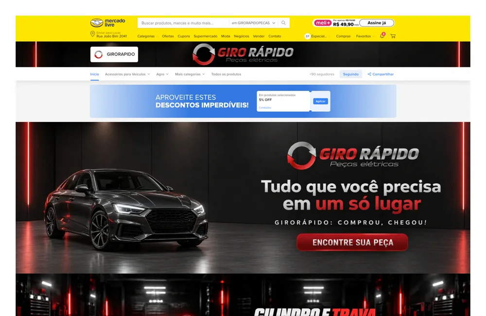 Prévia do projeto: Giro Rápido — Página da loja no Mercado Livre
